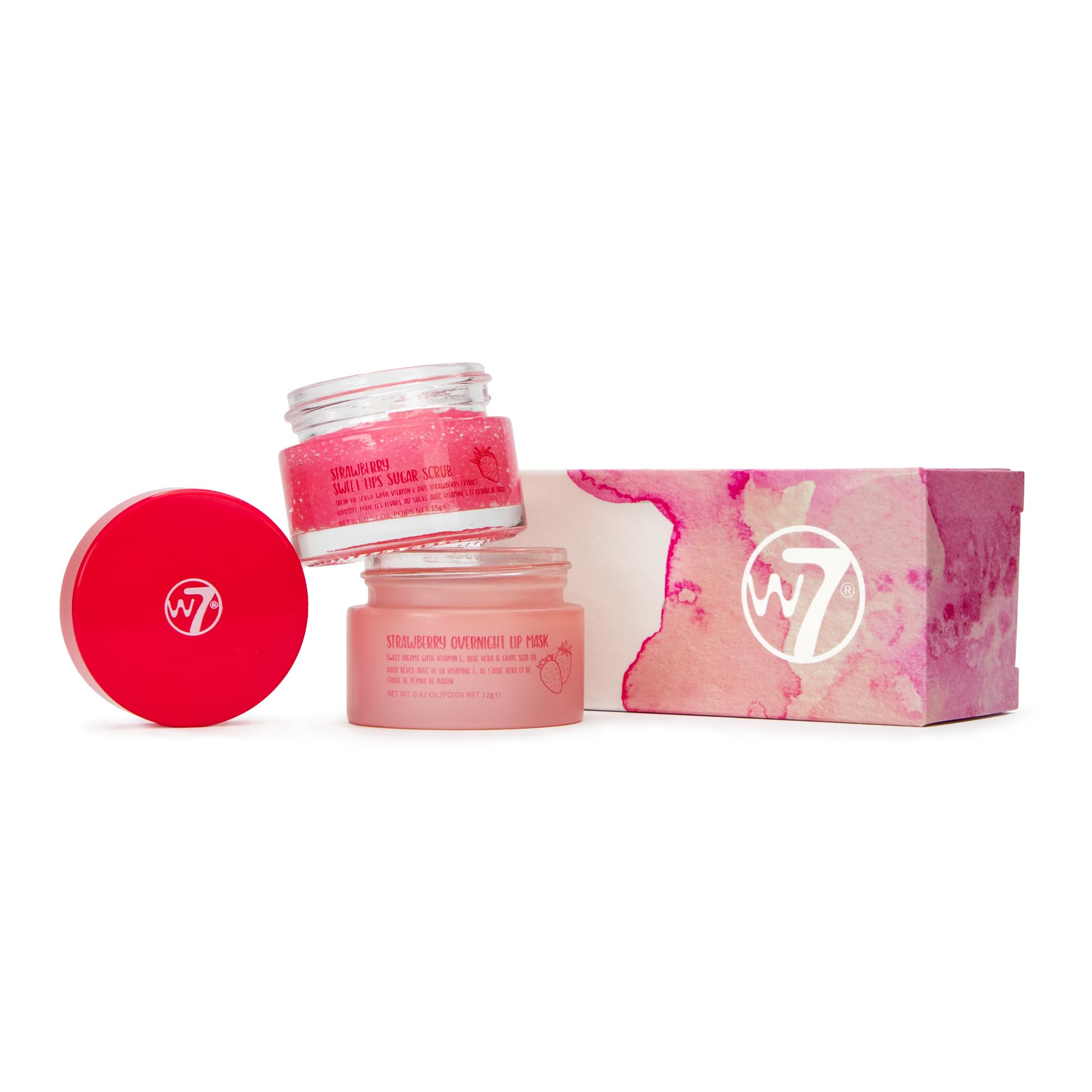 W7 Sweet Dreams Lip Scrub & Overnight Lip Mask Duo - 2 Piece Gift Set - Strawberry Flavour - Exfoliate, Condition, Soothe & Hydrate